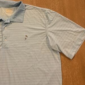 Mobile Bay Polo Short Sleeve Pelican Logo  Blue Striped Performance Nylion Large